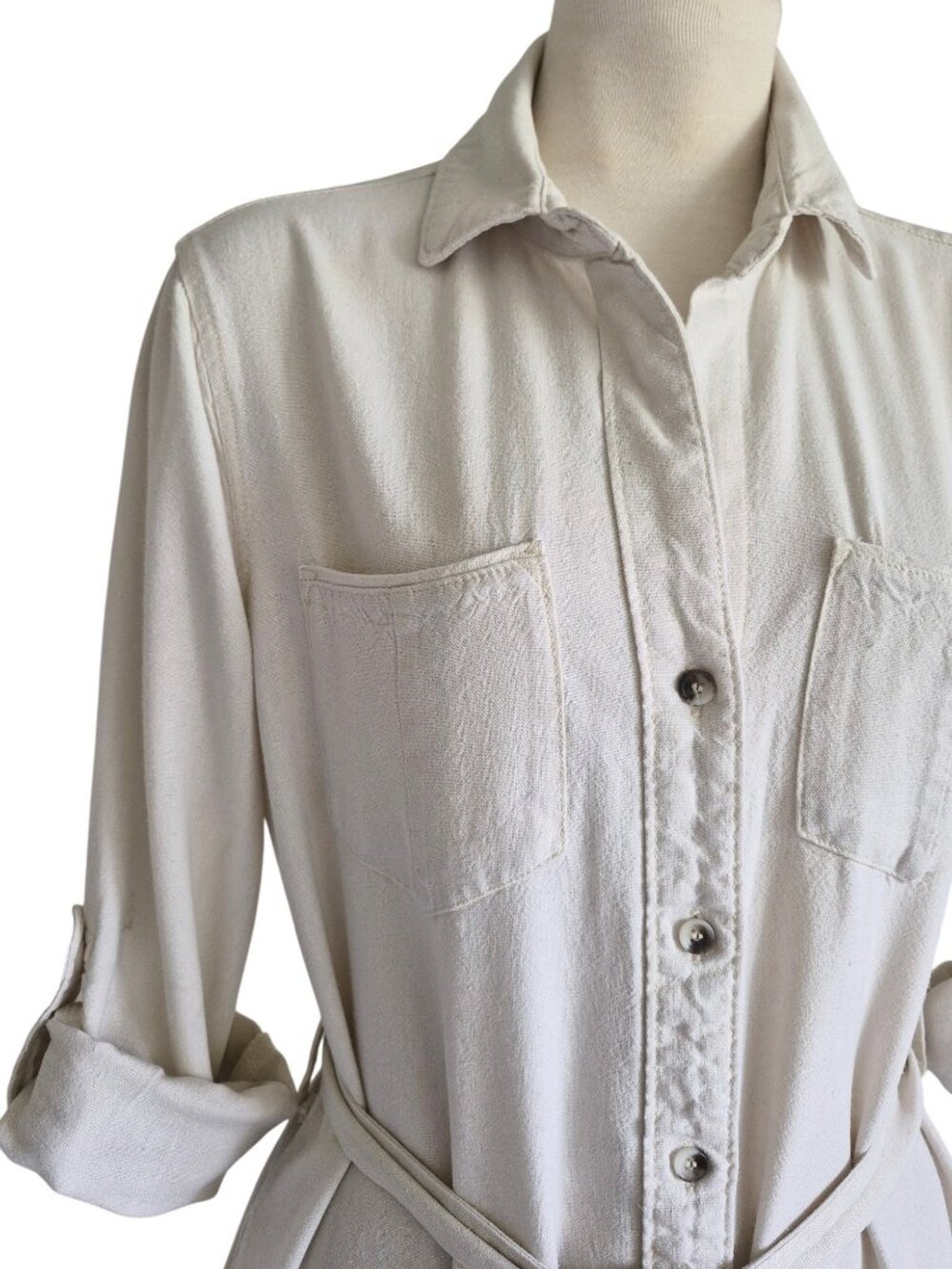 Velvet Heart Off White Long Sleeved Button tabs Linen Shirtdress Size XS - Picture 5 of 16